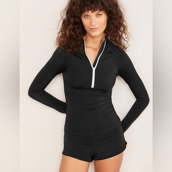 Boden Other - NWT Boden Swim Quarter Zip White Black Swim Top Shirt Womens Size 8